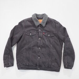 Levi's Black Denim Jacket with Gray Sherpa Collar